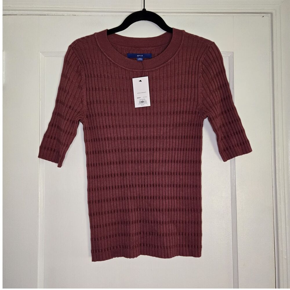 Apt 9 Mauve Ribbed Knit Sweater Womens S 3/4 Sleeve Crewneck NWT